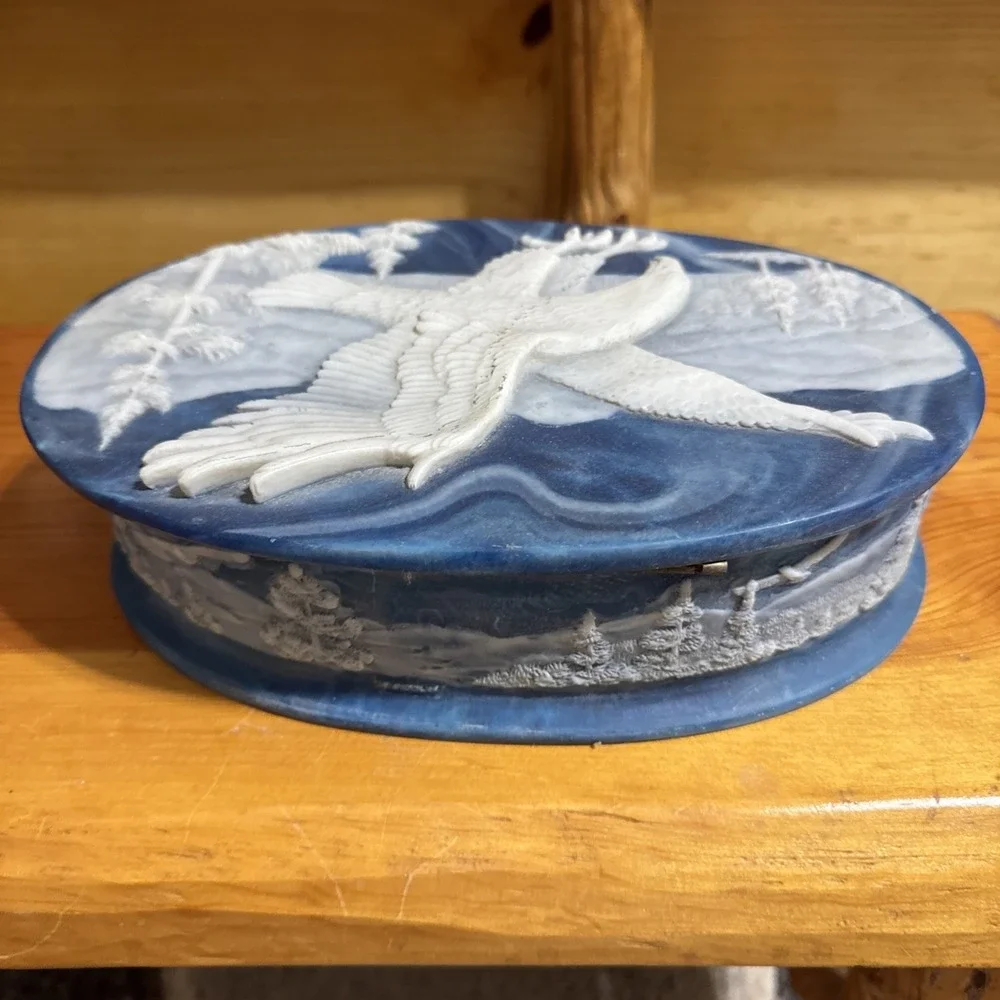 Incolay Stone Eagle Design Trinket Jewelry Box 10